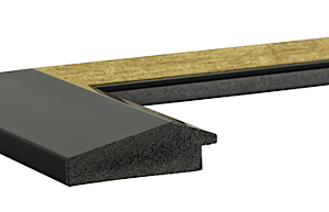 W-1033: 3" Wide Satin Black, Slanted Polystyrene Frame with Gold Beveled Lip (1/2" Rabbet)