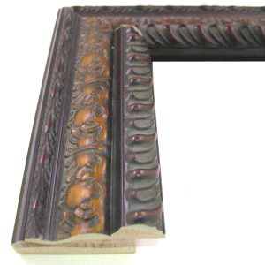 WM-142: 2" Wide Ornate Walnut, Sloped Wood Frame with Espresso Edges (1/2" Rabbet)