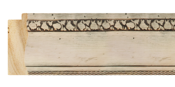 G-3823: 2 5/8" Wide White Wash Stained Wood Frame with Embossed Design (1/2" Rabbet)