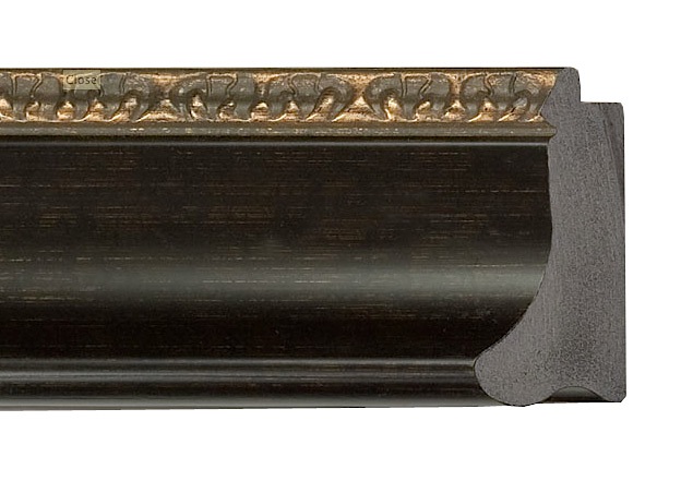 W-1023: 3 1/2" Wide Black Scooped Polystyrene Frame with Ornate Lip & Brushed Brown Highlights (7/16" Rabbet)