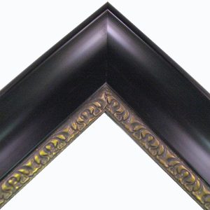 W-1023: 3 1/2" Wide Black Scooped Polystyrene Frame with Ornate Lip & Brushed Brown Highlights (7/16" Rabbet)