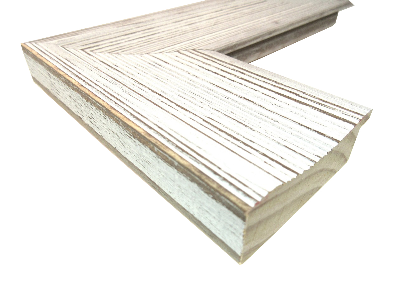 W-8675: 2 3/4" Wide Rustic White & Brown Painted Wood Frame with Shallow Scoop (9/16" Rabbet)