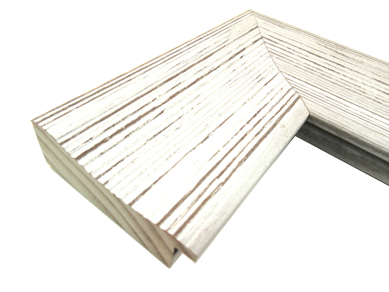 W-8675: 2 3/4" Wide Rustic White & Brown Painted Wood Frame with Shallow Scoop (9/16" Rabbet)