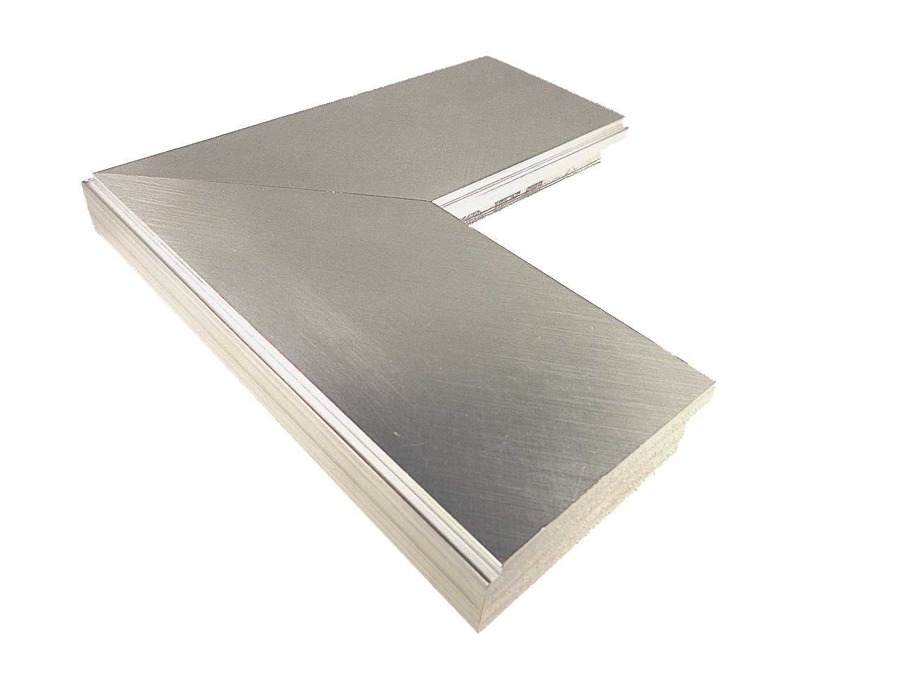 G-1987: 2 11/16" Wide Shiny Silver Flat Face Wood Moulding (7/16" Rabbet)