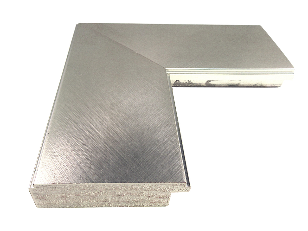 G-1987: 2 11/16" Wide Shiny Silver Flat Face Wood Moulding (7/16" Rabbet)
