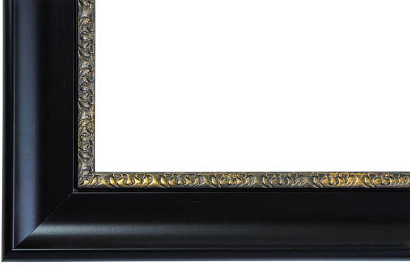 W-1023: 3 1/2" Wide Black Scooped Polystyrene Frame with Ornate Lip & Brushed Brown Highlights (7/16" Rabbet)